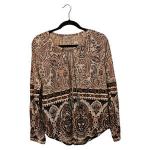Lucky Brand Knit Top – Size Small – Cream/Brown/Navy Boho Print